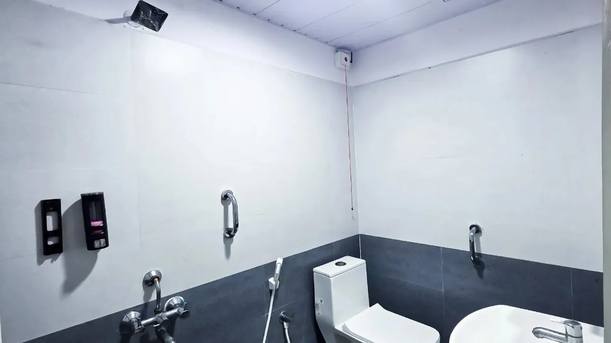 Accessible patient washroom with safety grab bars