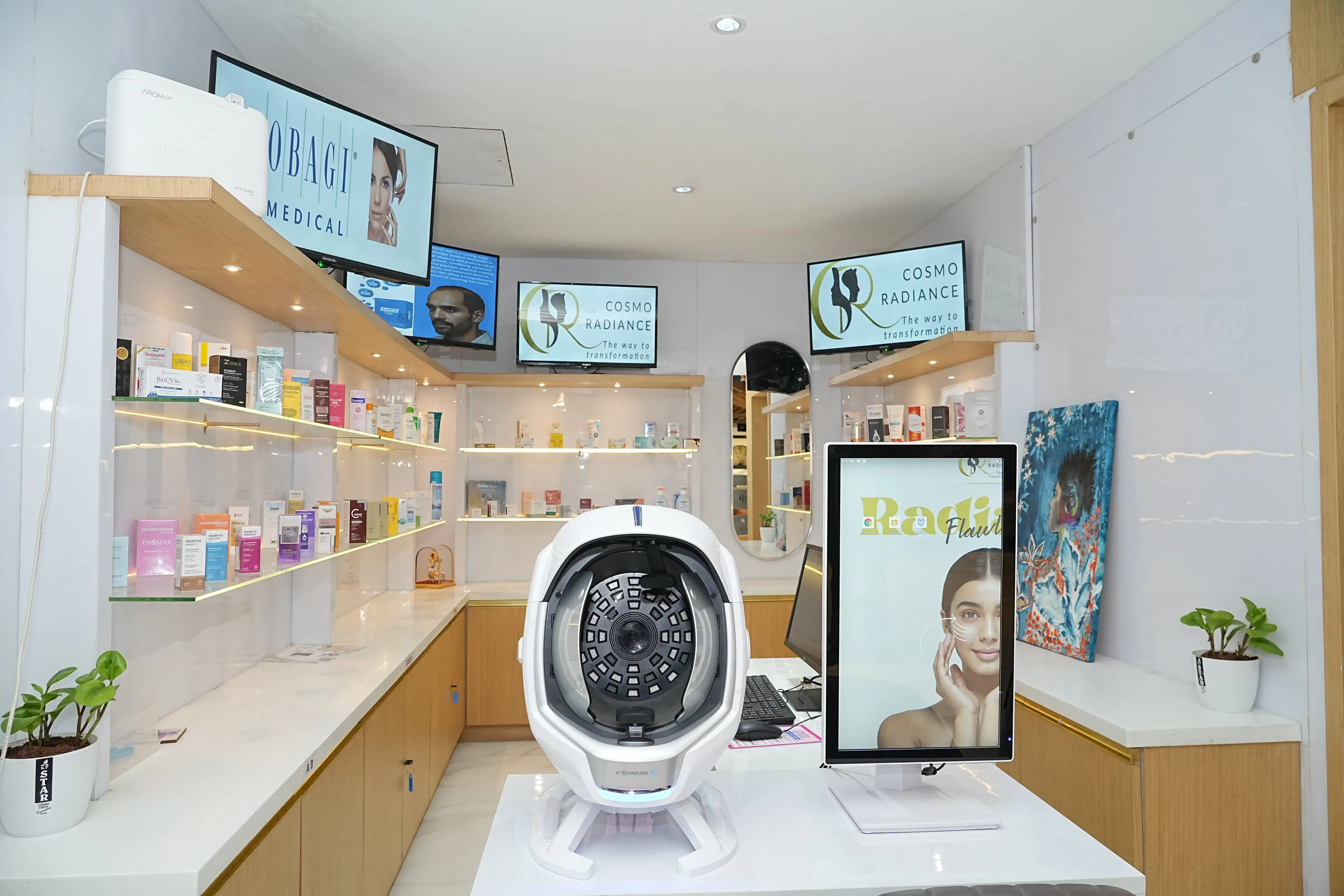 AI Skin Analysis Station and Pharmacy with Obagi and Uriage Products