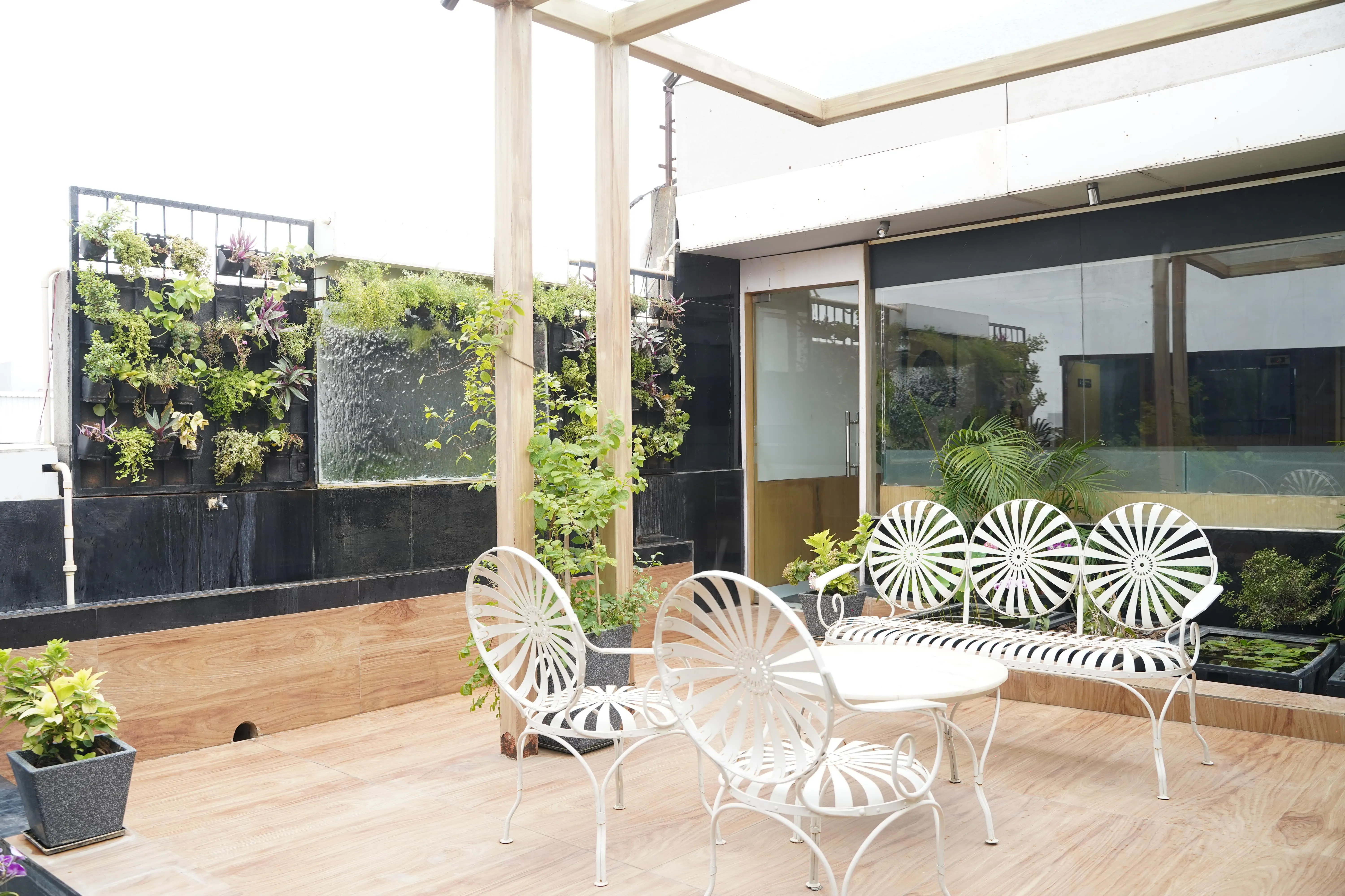 Rooftop Terrace Garden with Water Feature and Seating