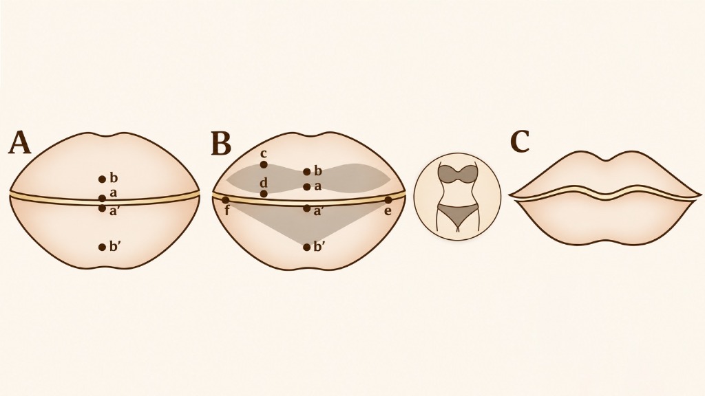 Brazilian Bikini lip reduction anatomical template design and surgical vectors